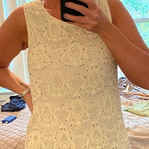 Sundance Style Notes cream tank with blue glass beading